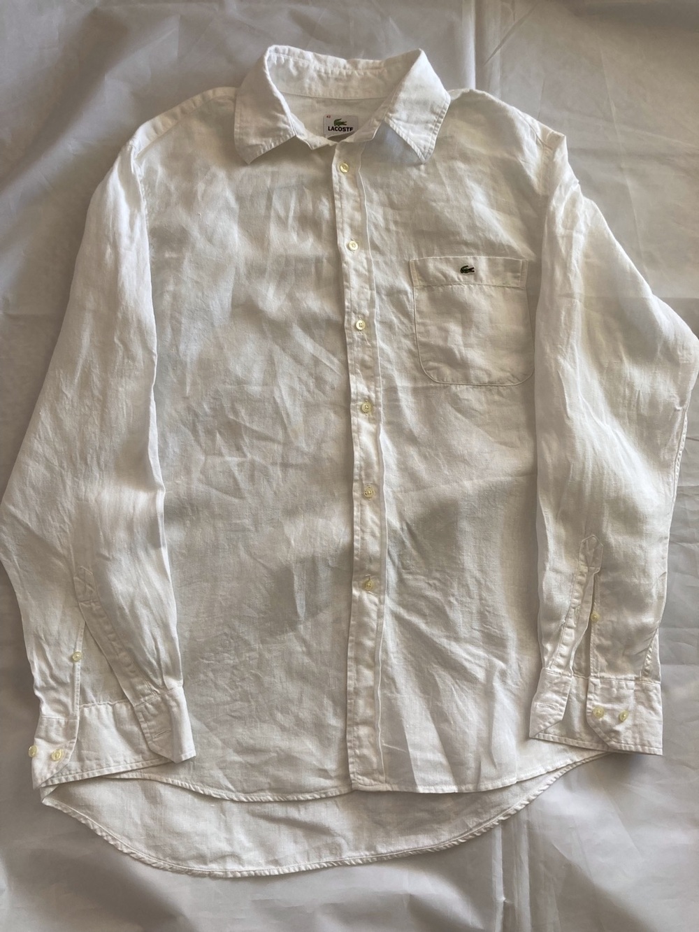 Lacoste 100% French Linen Men’s Reg.FitShirt White-Size 42 US-LG- Summer Preppy - Picture 4 of 13